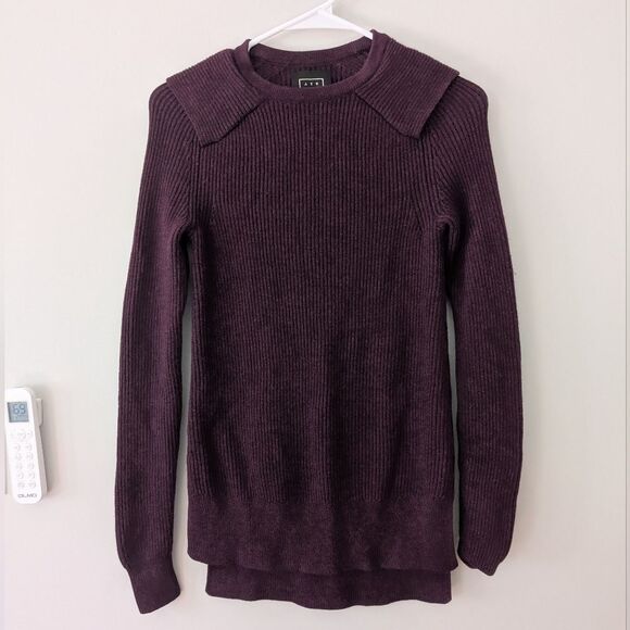 NWOT AYR Merino Wool Purple Ribbed Sweater Knit Slit Comfy Warm Size XS Luxury - Picture 2 of 6